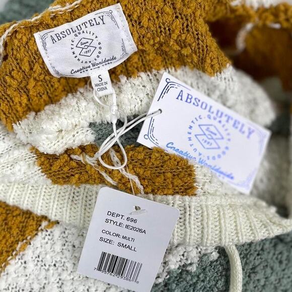 Absolutely Chunky Knit Hoodie Sweater S Nordstrom Striped Boucle NWT - Picture 7 of 10
